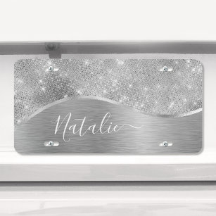 Plaque D'immatriculation Silver Glitter Glam Bling Personalized
