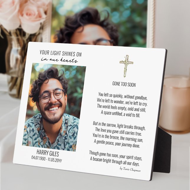 Plaque du Souvenir avec poème et affichage photo (Remembrance photo plaque with photo and poem by Darling & May)