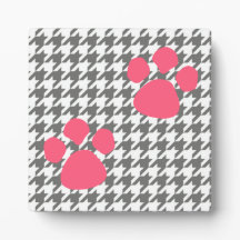 Plaque Empreinte de patte - Houndstooth rose gris