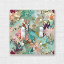 Peinture Abstraite beige turquoise motif floral