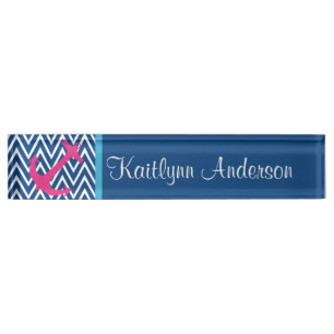 Plaque marine moderne Chevron rose Ancre nautique