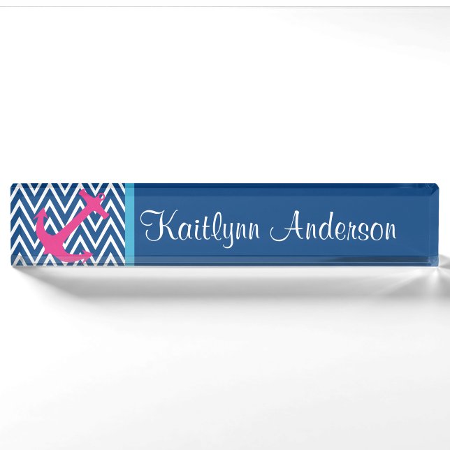 Plaque marine moderne Chevron rose Ancre nautique (Devant)
