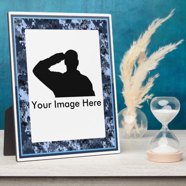 Plaque militaire commémorative Camo Bleu (Côté)