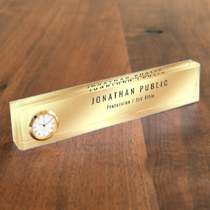 Plaque Nom Du Bureau Avec Horloge Faux Gold Desk S