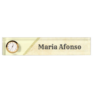 Plaque nominative beige rayure or