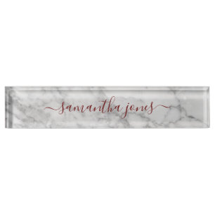 Plaque nominative en marbre de Carrare blanc scrip