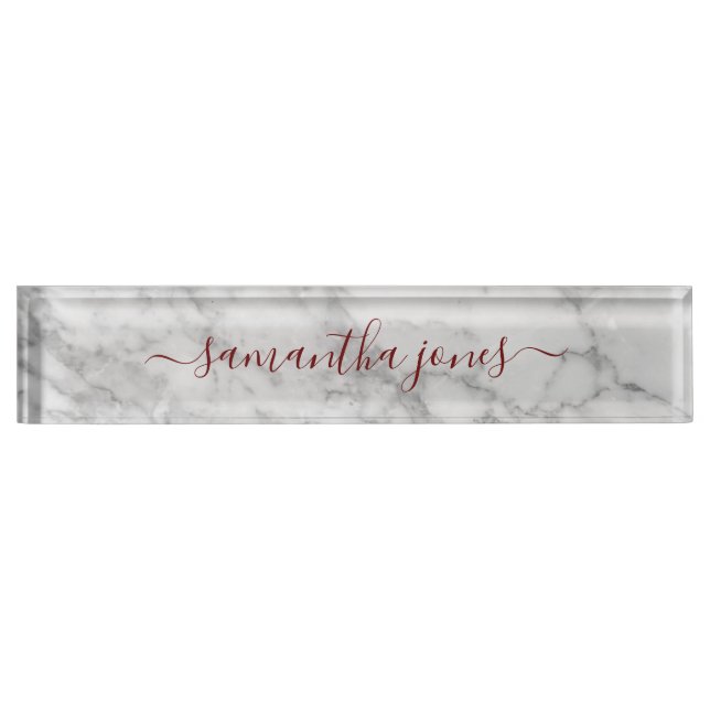 Plaque nominative en marbre de Carrare blanc scrip (Devant)