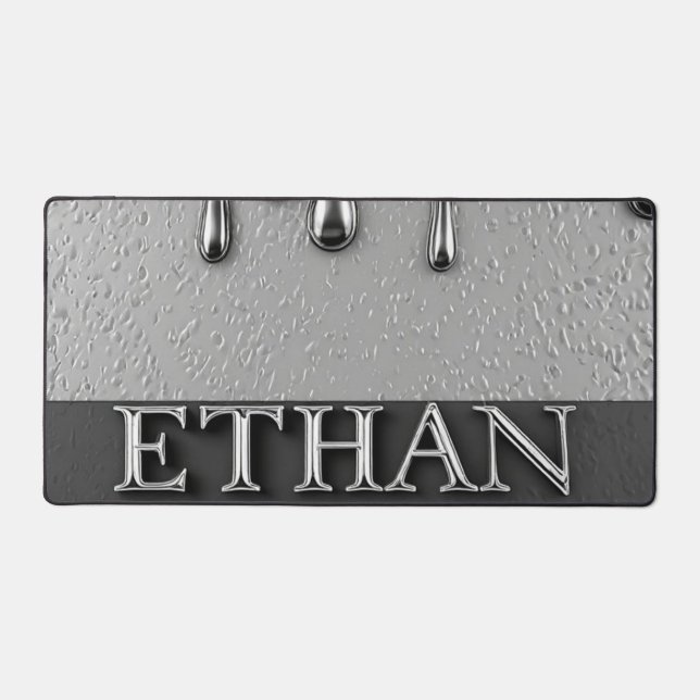Plaque nominative Ethan Chrome avec gouttes de mét (Recto)