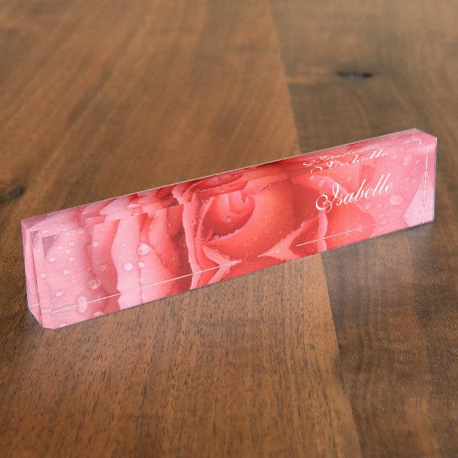 Plaque nominative gouttes d'eau de rose rose rouge (Taille)