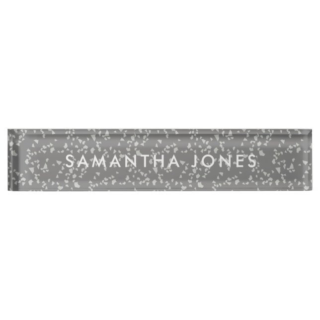 Plaque Personnalisée Classique en Terrazzo Gris Bl (Devant)