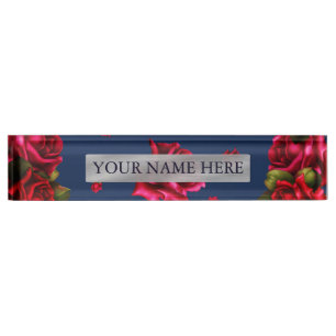 Plaque Personnalisée Fleurs Roses Bleues & Rouges