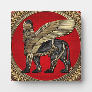 Plaque Photo [100] Lion ailé assyrien : Or et Lamassu noir