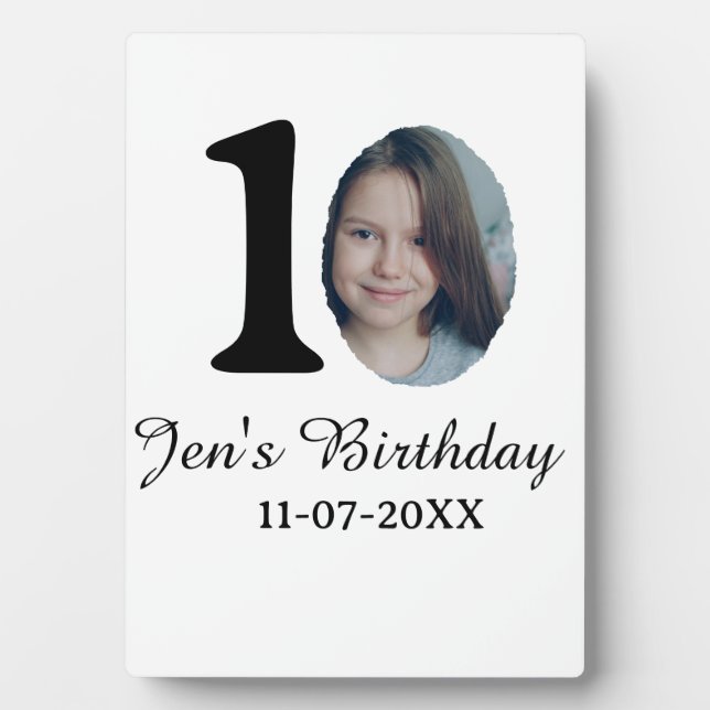 Plaque Photo 10 e anniversaire photo en gras lettre enfant nom  (Devant)