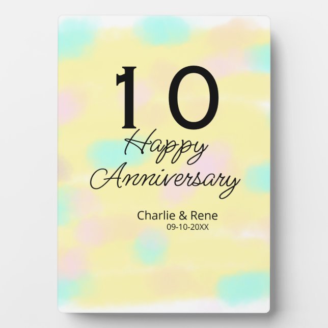 Plaque Photo 10e anniversaire de mariage jaune pastel nom rétro (Devant)