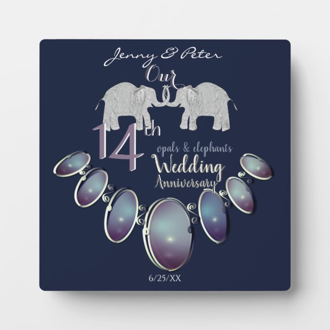 Plaque Photo 14e anniversaire de Mariage Opals & Elephants Mari (Devant)