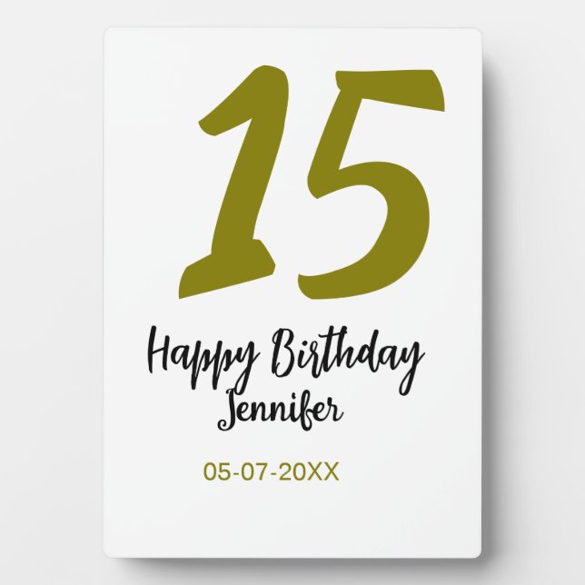 Plaque Photo 15e anniversaire quiencenera ajouter date année or (Devant)