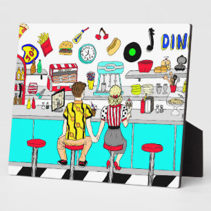 Plaque Photo 1950's Couple Holding Hands at  Diner  