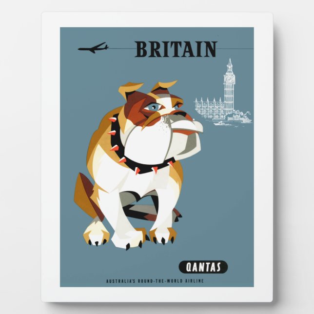 Plaque Photo 1960 Affiche de Qantas Britain Bulldog (Devant)