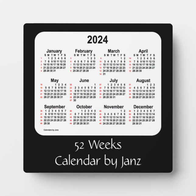 Plaque Photo 2024 Black 52 Weeks Calendar par Janz (Devant)