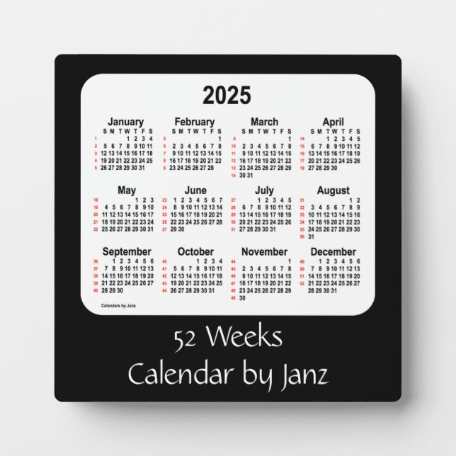 Plaque Photo 2025 Black 52 Weeks Calendar par Janz (Devant)