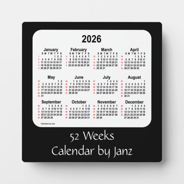 Plaque Photo 2026 Black 52 Weeks Calendar par Janz (Devant)