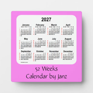 Plaque Photo 2027 Violet 52 semaines Calendrier par Janz