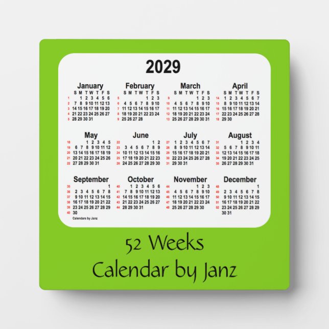 Plaque Photo 2029 Jaune Vert 52 Semaines Calendrier par Janz (Devant)