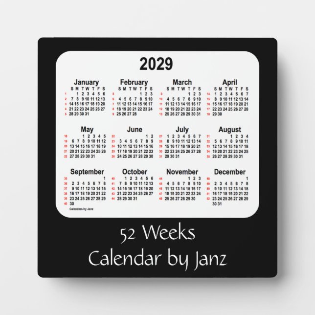 Plaque Photo 2029 Noir 52 semaines Calendrier par Janz (Devant)
