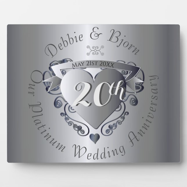 Plaque Photo 20e Wedding Anniversary Platinum Horizontal (Devant)