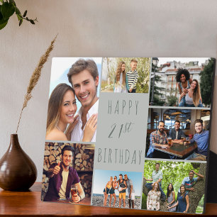 Plaque Photo 21e Anniversaire 7 Collage de photos Gris colombe 