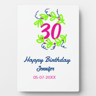 Plaque Photo 30e anniversaire vert bleu couronne nom date rusti