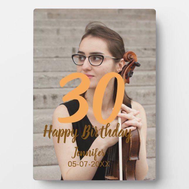 Plaque Photo 30th birthday add name date year white photo (Devant)
