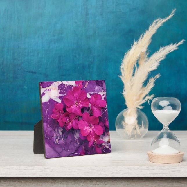 Plaque Photo 3D Floral Fuchsia & Purple Marble Art (Insitu)
