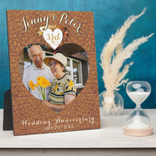 Plaque Photo 3ème anniversaire de mariage en cuir Photo Cœur