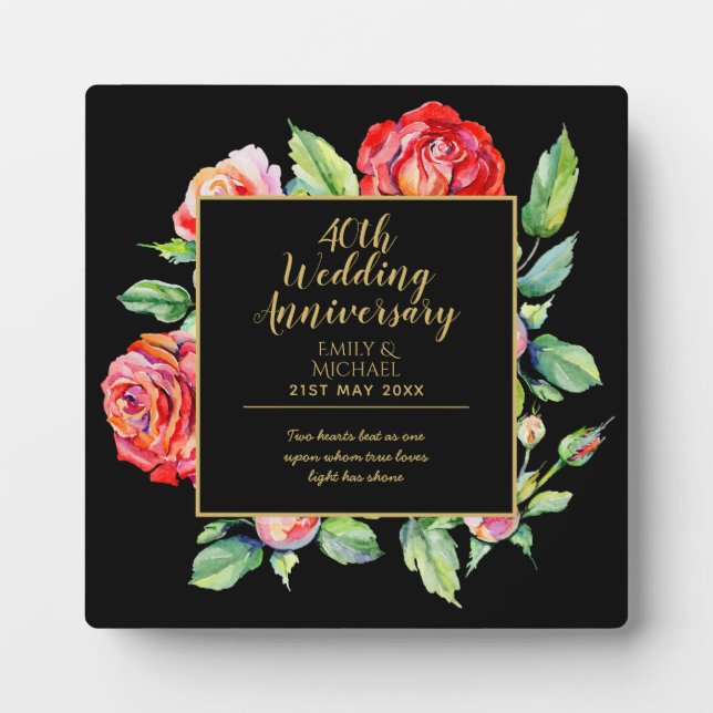 Plaque Photo 40e anniversaire Mariage cadeau - Ruby Red Roses (Devant)