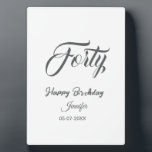 Plaque Photo 40th forty letterbirthday add name date year gray<br><div class="desc">editable design</div>