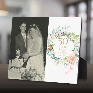 Plaque Photo 50e anniversaire de Mariage d'or Photo Roses flora