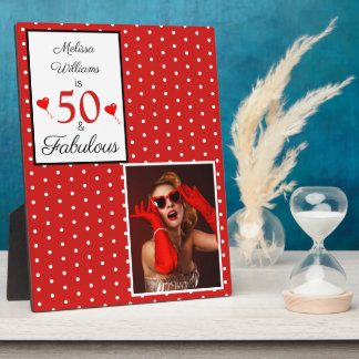 Plaque Photo 50e anniversaire Nom photo Rouge 50 et Fabulous W