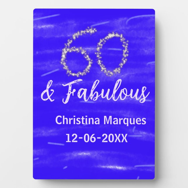 Plaque Photo 60 & fabuleux anniversaire bleu argent ajouter nom (Devant)