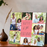 Plaque Photo 60e anniversaire 7 Photo Collage Coral Grey<br><div class="desc">Dites Joyeux 60e anniversaire avec une plaque photo personnalisée. Le modèle photo est mis en place pour vous d'ajouter 7 de vos photos préférées qui sont affichées dans un collage photo autour de la salutation d'anniversaire. Le texte se lit simplement "Joyeux 60ème anniversaire" dans la typographie décontractée. "60ème" est en...</div>