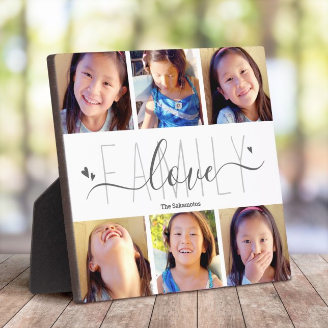 Plaque Photo 6 Photo Collage Famille Amour Script Coeurs Modern (Créateur téléchargé)