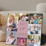 Plaque Photo 80e anniversaire 7 photo Collage rose<br><div class="desc">Dites Joyeux 80e anniversaire avec une plaque photo personnalisée. Le modèle photo est mis en place pour vous d'ajouter 7 de vos photos préférées qui sont affichées dans un collage photo autour de la salutation d'anniversaire. Le texte se lit simplement "Joyeux 80ème anniversaire" dans la typographie décontractée. "80ème" est en...</div>