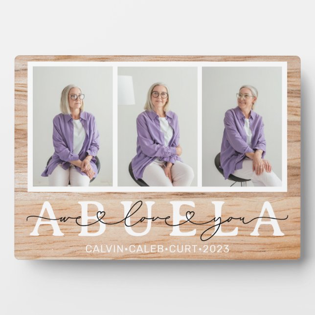 Plaque Photo Abuela We Love You Heart Script 3 Photo Gift (Devant)