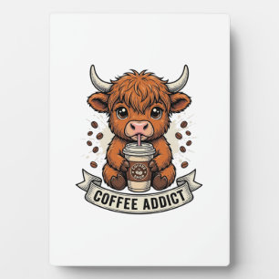 Plaque Photo Accro au café Vache des Highlands Mignonne Gravure