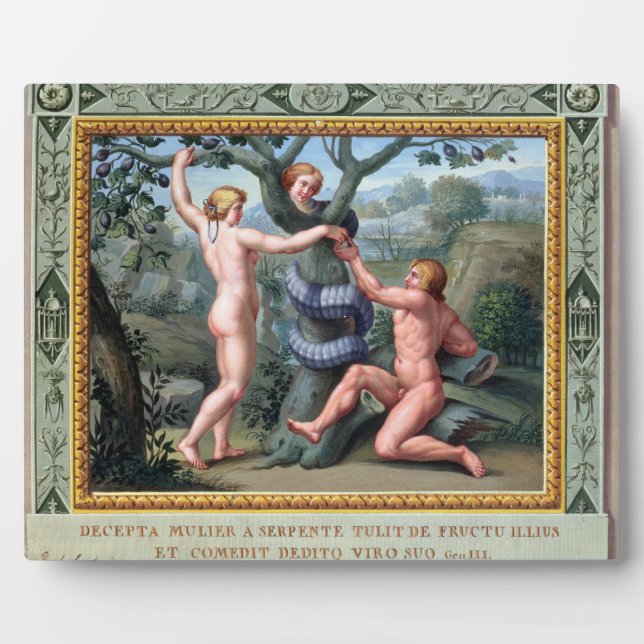 Plaque Photo Adam et Eve avec le Serpent, illustration de t (Devant)