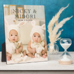 Plaque Photo Adorable Twins Photo<br><div class="desc">An adorable photo plaque of your twins as a memento for your nursery decor.  Add your own creative sweet photo with room at the top for type. Place this plaque on the wall of the nursery or on a mantlepiece.</div>