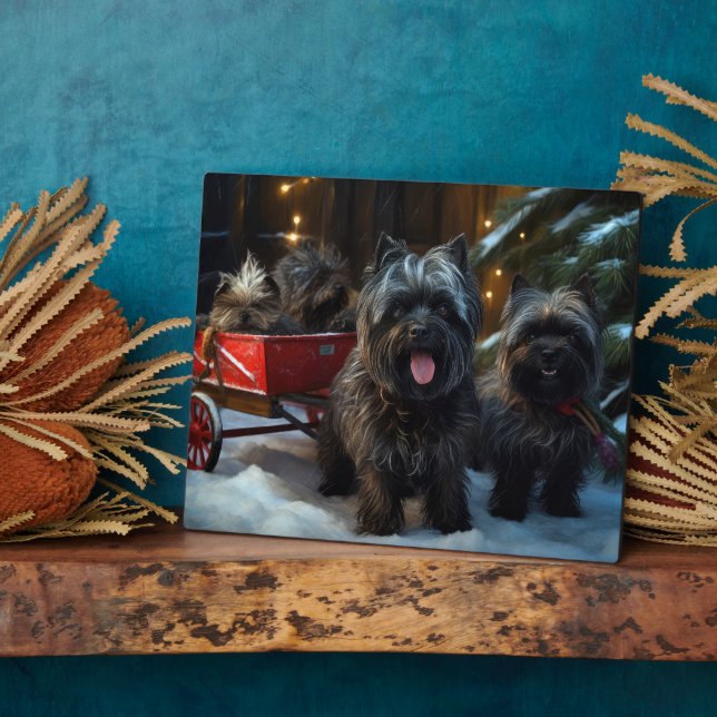Plaque Photo Affenpinscher Snowy Sleigh Ride Décor de Noël (Côté)