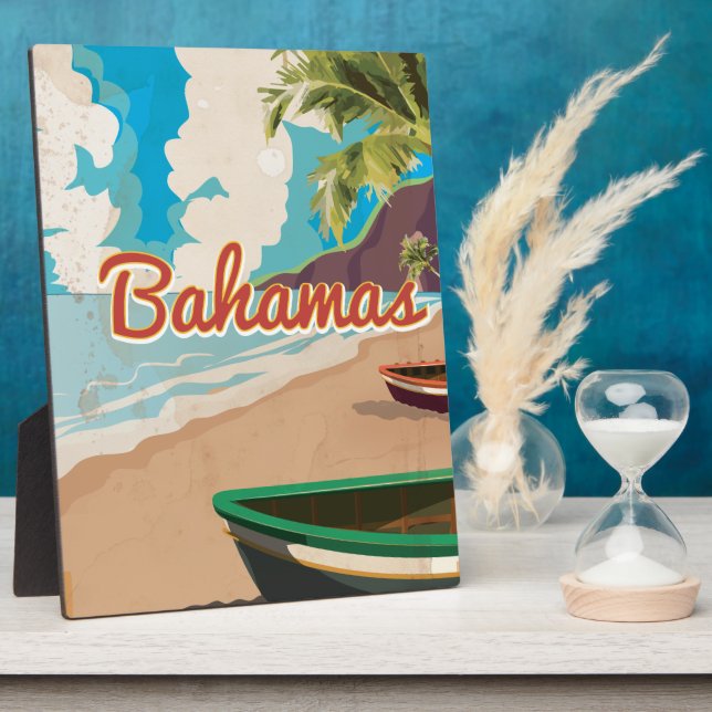 Plaque Photo Affiche de voyage vintage des Bahamas. (Côté)