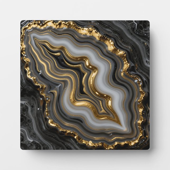 Plaque Photo Agate Géode Marbre Luxe Or Noir (Devant)