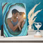 Plaque Photo Agate Geode Turquoise Blue Green and Copper Photo<br><div class="desc">Add your own photo to this trendy photo easel. This design features a slice of agate and your photo is set in the heart of the geode. The agate bands were painted in watercolor in shades of blue, turquoise green, grey and copper brown. Please browse our store for coordinating photo...</div>
